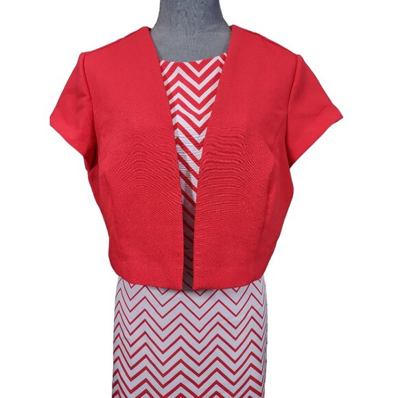 Vintage Danny & Nicole 2 Pc Dress Coral Ombre Chevron Crop Jacket Womens Plus 18 - Picture 8 of 10